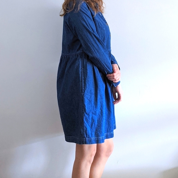 Dark Denim Babydoll Dress w Black Velvet Collar - Picture 3 of 5